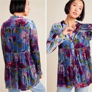 Maeve By Anthropologie Reverie Tiered Velvet Top- Large